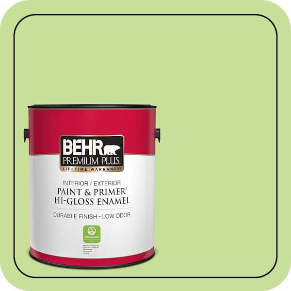 BEHR PREMIUM PLUS 1 gal. #420A-3 Key Lime Hi-Gloss Enamel Interior/Exterior Paint & Primer