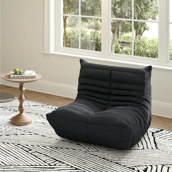 Magic Home Black Teddy Velvet Polyester 34 in. Fireside Lazy Sofa Bean Bag Chair Rebound Sponge Lounge Floor Sofa for Living Room