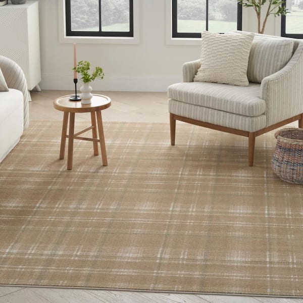 Grafix Taupe 5 ft. x 7 ft. Plaid Contemporary Area Rug