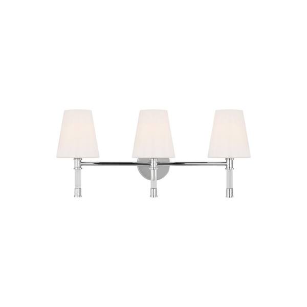 Generation Lighting Hanover 24.625 in. W x 11 in. H 3-Light Polished Nickel Dimmable Mid-Century Rustic Vanity Light with Milk Glass Shades