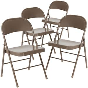 Beige Metal Folding Chair (4-Pack)