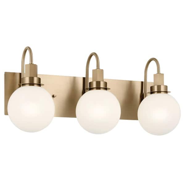 KICHLER Hex 22.75 in. 3-Light Champagne Modern Bathroom Vanity Light with Opal Glass Shades