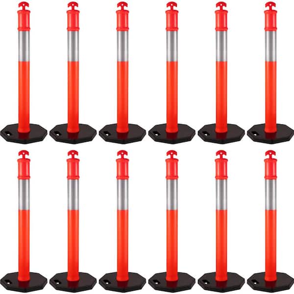 12-Pack Traffic Delineator Posts 44 in. Height, Channelizer Cones Post Kit 10 in. Reflective Band, Delineators Post
