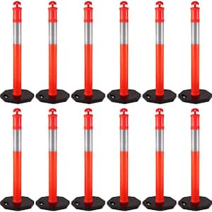 12-Pack Traffic Delineator Posts 44 in. Height, Channelizer Cones Post Kit 10 in. Reflective Band, Delineators Post