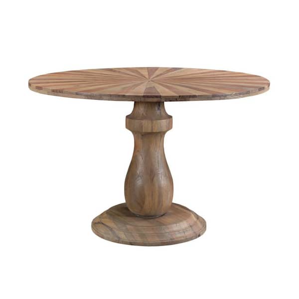 HomeRoots Brown Solid Wood 47 in. Pedestal Dining Table Seats 4
