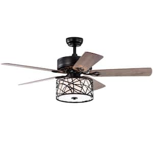 Modern 52 in. Indoor Black Ceiling Fan with White Lampshade, 2-Color-Option Blades and Remote Included