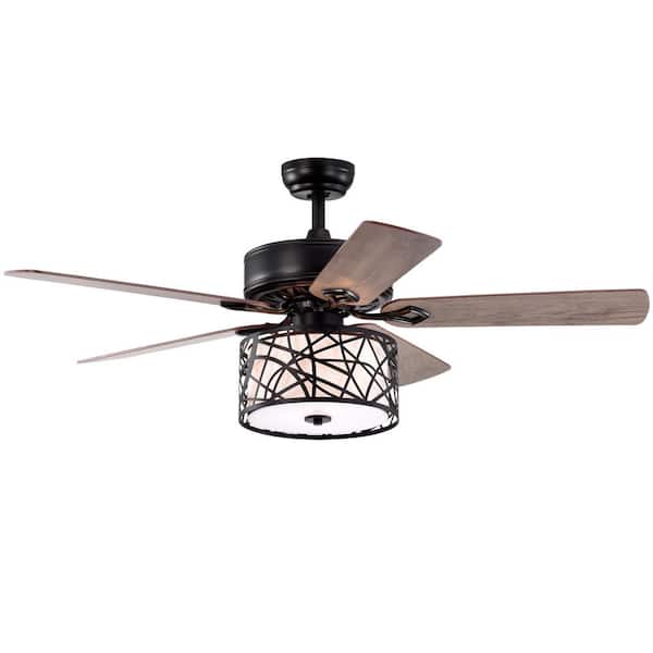 HKMGT Modern 52 in. Indoor Black Ceiling Fan with White Lampshade, 2-Color-Option Blades and Remote Included