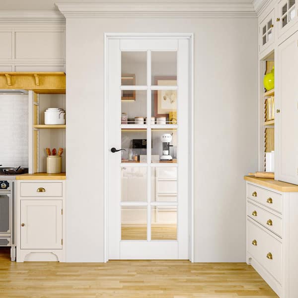 32 in. x 80 in. 10-Lite Clear Glass Right Handed White Solid Core MDF Door with Quick Assemble Jamb Kit