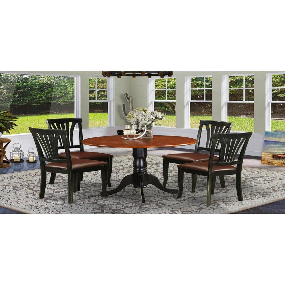 5-Piece Round Black and Cherry Finish Solid Wood Top Dining table with 4 Chairs with Lattice Back price history on PriceWatchPro