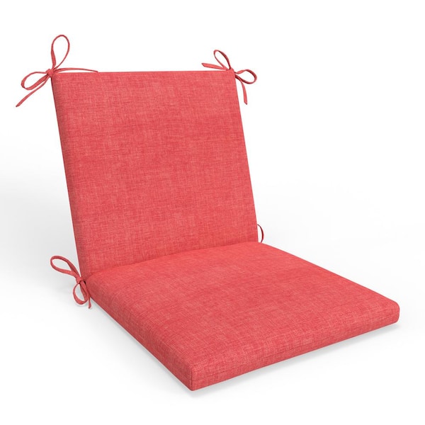 Pillow Perfect Solid Twill 18 in W x 3 in H Outdoor 1-Piece Solid Back Dining Chair Cushion Set /w Ties 1-Count in Orange Splash Coral