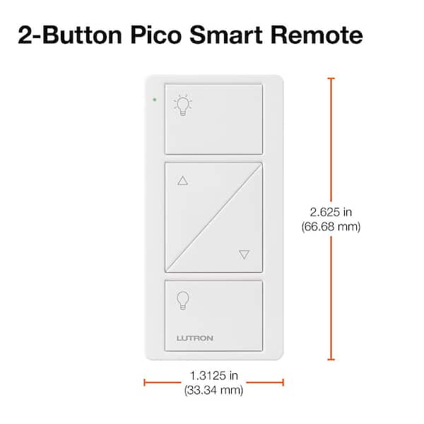 Lutron Pico Smart Remote (2-Button with Raise/Lower) for Caseta Smart Dimmer Switch, White (PJ2-2BRL-GWH-L01)