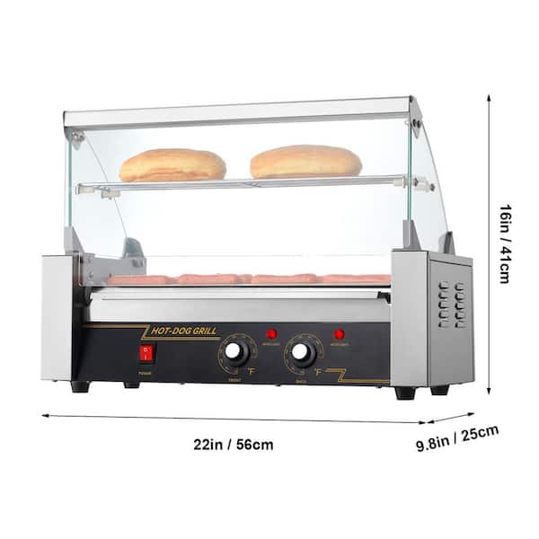 Hot Dog Roller 5 Rollers 12 Hot Dogs Capacity, 750 Watt Stainless Sausage Grill Cooker Machine with Dual Temp Control