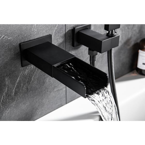 Wellfor Single Handle Wall Mount Roman Tub Faucet With Hand Shower In Matte Black Ceramic Disc Valve Included Wb Tfa003mb - Single Handle Wall Mount Roman Tub Faucet With Hand Shower