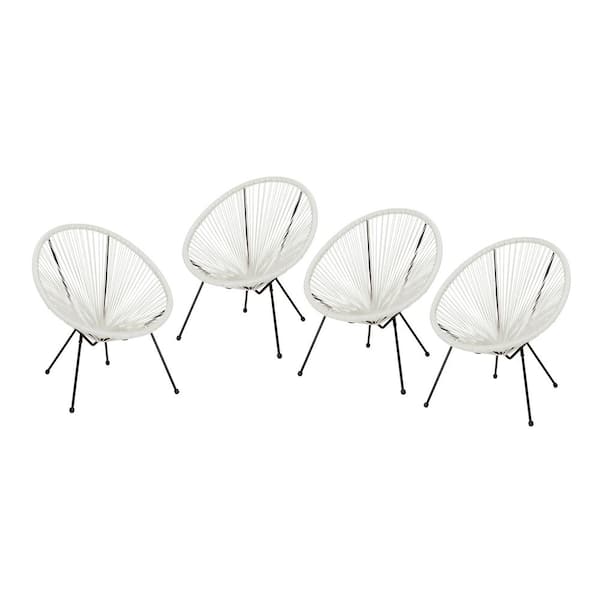 Noble House Ansor Black Metal Outdoor Patio Lounge Chair in White (4-Pack)