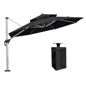 11 ft. Octagon High-Quality Aluminum Cantilever Polyester Outdoor Patio Umbrella with Base in Ground, Black