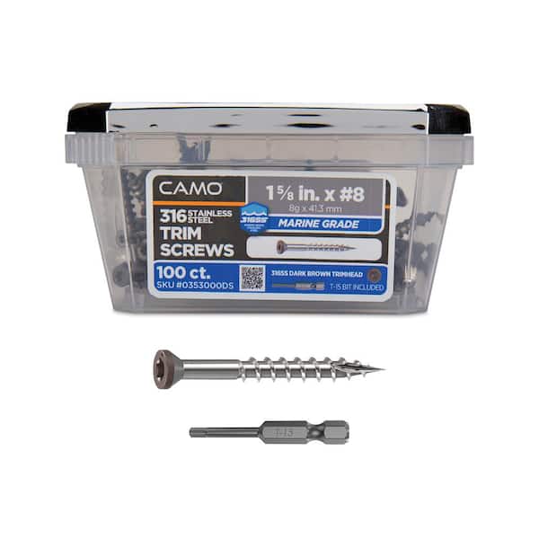 CAMO 1-5/8 in. #8 316 Stainless Steel Dark Brown Premium Star Drive Trim Screws (100-Count)