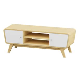 47 in. W Natural Mid Century TV Stand for TVs up to 55 in. Media Console Table Sliding Door