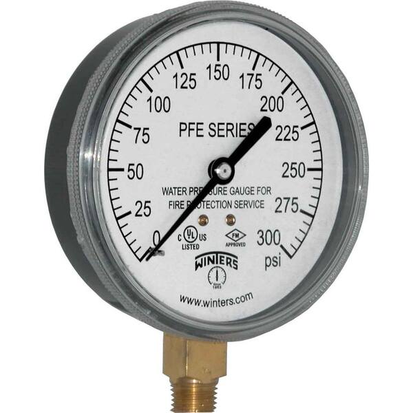 Winters Instruments PFE Series 3.5 in. Black Plastic Case Sprinkler Gauge for Water Media with 1/4 in. NPT LM and Range of 0-300 psi