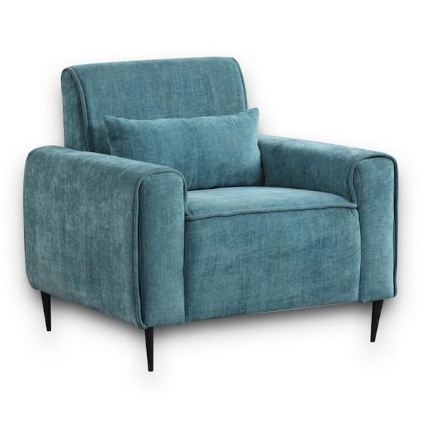 Benjara Tiu Blue and Black Fabric Accent Chair with Lumbar Pillow