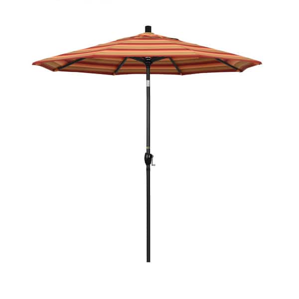 California Umbrella 7.5 ft. Stone Black Aluminum Push Button Tilt Crank Lift Patio Umbrella in Astoria Sunset Sunbrella