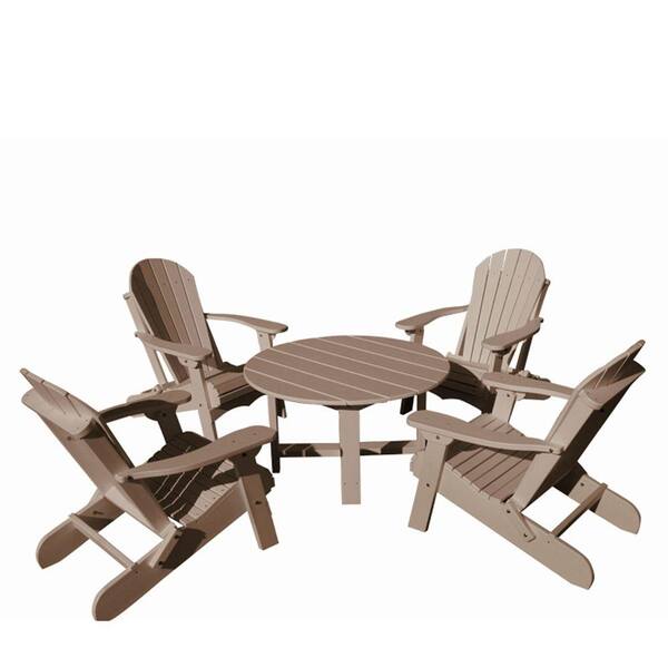 Vifah Roch Recycled Plastics 5-Piece Patio Conversation Set in Weathered Wood-DISCONTINUED