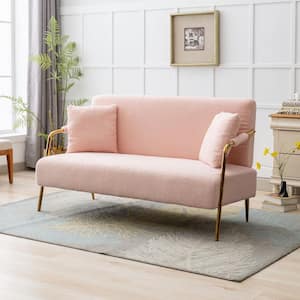 Loveseat Sofa Teddy Velvet 2 Seater Sofa Love Seat Couches with 2 Pillows (Pink)