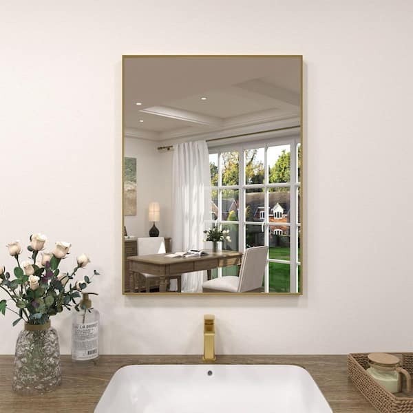 Vibe 24 in. W x 30 in. H Rectangular Framed Wall Bathroom Vanity Mirror in Brushed Gold