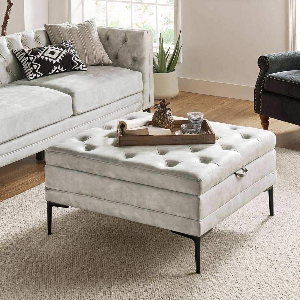 JAYDEN CREATION Jeremias Silver Transitional Lift Top Shelved Storage  Button-Tufted Cocktail Ottoman with Metal Leg OTM0890-SLV - The Home Depot