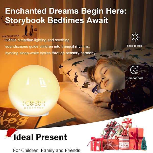 White Smart Wake Up Light Sunrise Alarm Clock with Dawn-Dusk