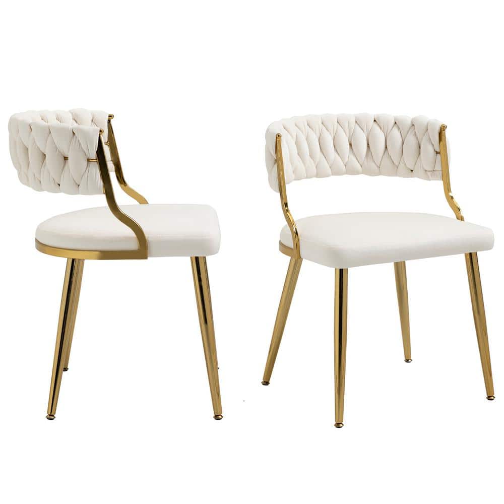 Uixe Modern Ivory Velvet Upholstered Cutout Back Dining Chair with
