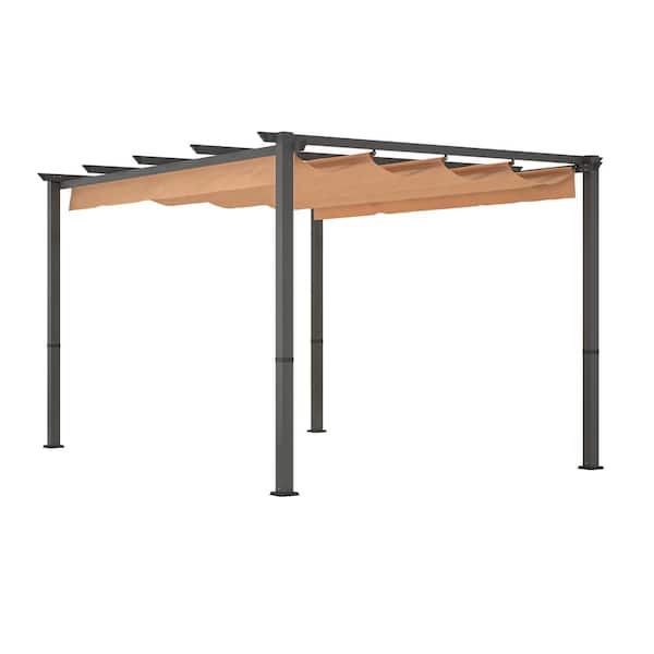 Sudzendf 10 ft. x 13 ft. Khaki Aluminum Patio Outdoor Gazebo with Retractable Pergola Canopy, Shade Shelter