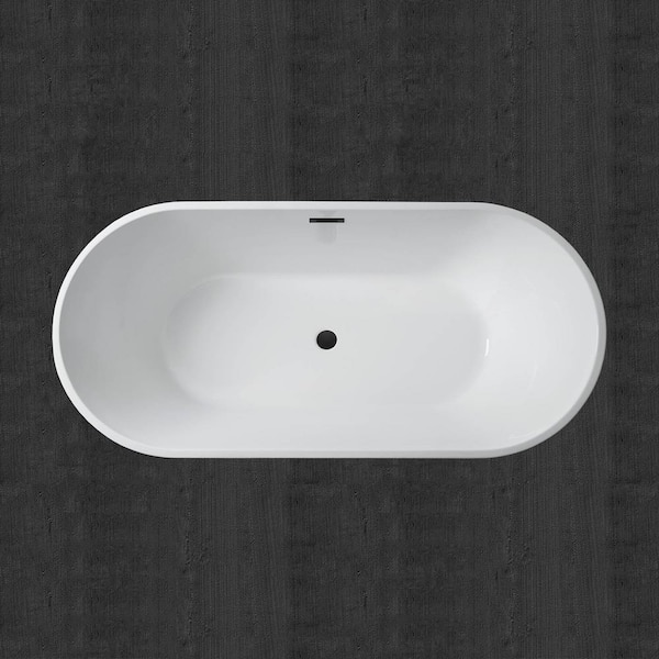 Derby 59 in. Acrylic FlatBottom Double Ended Bathtub with Matte Black Overflow and Drain Included in White