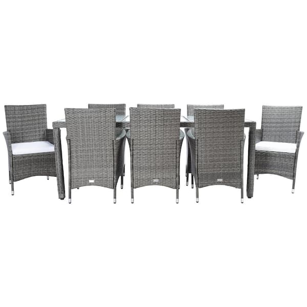 SAFAVIEH Hailee Gray/Brown 9-Piece Wicker Outdoor Patio Dining Set With ...