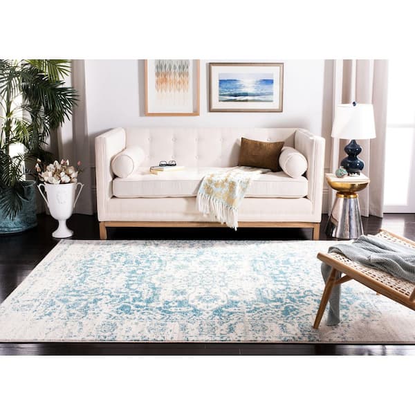 SAFAVIEH Madison Teal/Ivory 8 ft. x 10 ft. Distressed Border Area
