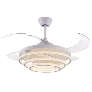 42 in. Retractable Blades Integrated LED Indoor White 6-Speed Reversible Motor Ceiling Fan with Remote