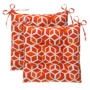 Cubed Orange Rectangle Outdoor Tufted Seat Cushion (2-Pack)