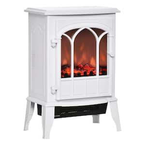 15.25 in. Freestanding Electric Fireplace Stove in White, Heater with Realistic Logs and LED Flame, Overheat Protection