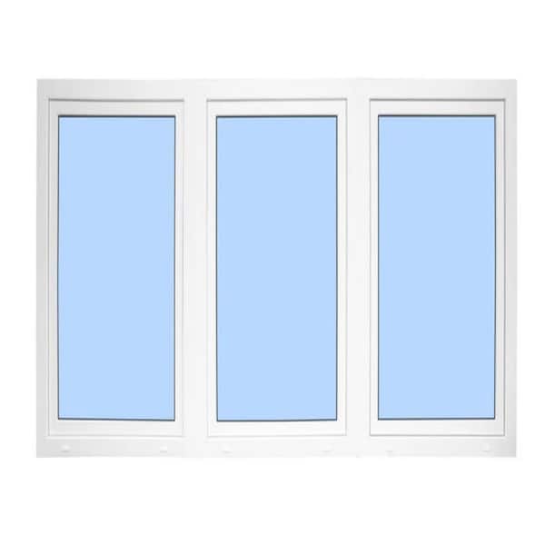 108 in. x 72 in. Elite Euro White Exterior/Interior Vinyl Triple Sash Tilt/Turn Window with Middle Left Inward Swing