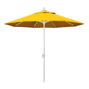 9 ft. White Aluminum Pole Market Aluminum Ribs Push Tilt Crank Lift Patio Umbrella in Sunflower Yellow Sunbrella
