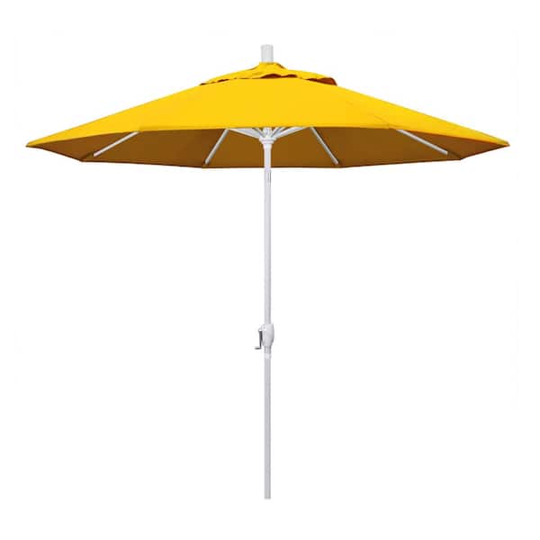 California Umbrella 9 ft. White Aluminum Pole Market Aluminum Ribs Push Tilt Crank Lift Patio Umbrella in Sunflower Yellow Sunbrella
