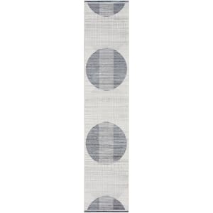 Astra Machine Washable Ivory Blue 2 ft. x 12 ft. Geometric Kids Contemporary Kitchen Runner Area Rug