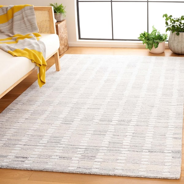 Abstract Silver/Ivory 3 ft. x 5 ft. Striped Stone Area Rug