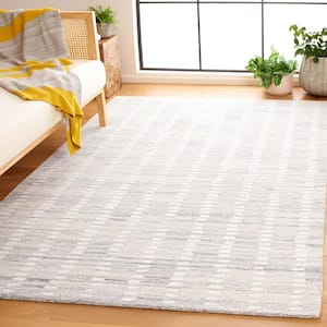 Abstract Silver/Ivory 5 ft. x 8 ft. Striped Stone Area Rug
