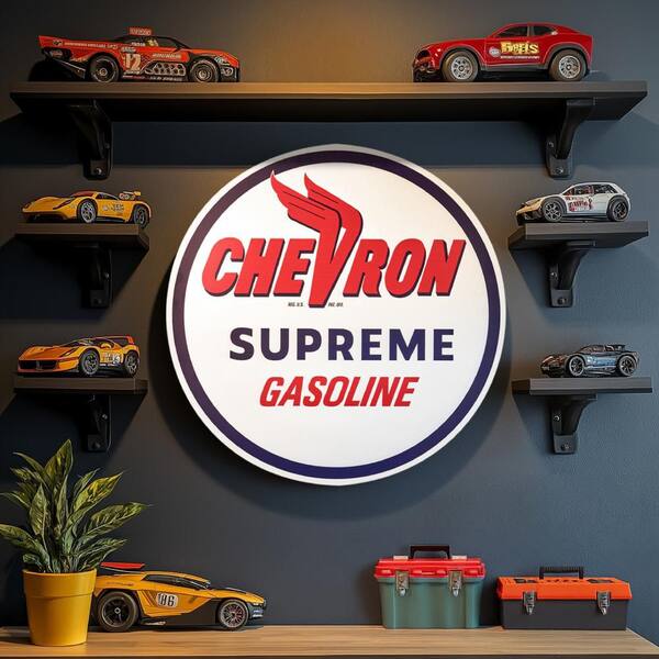 American Art Decor Chevron Supreme Gasoline Metal Sign 30&quot