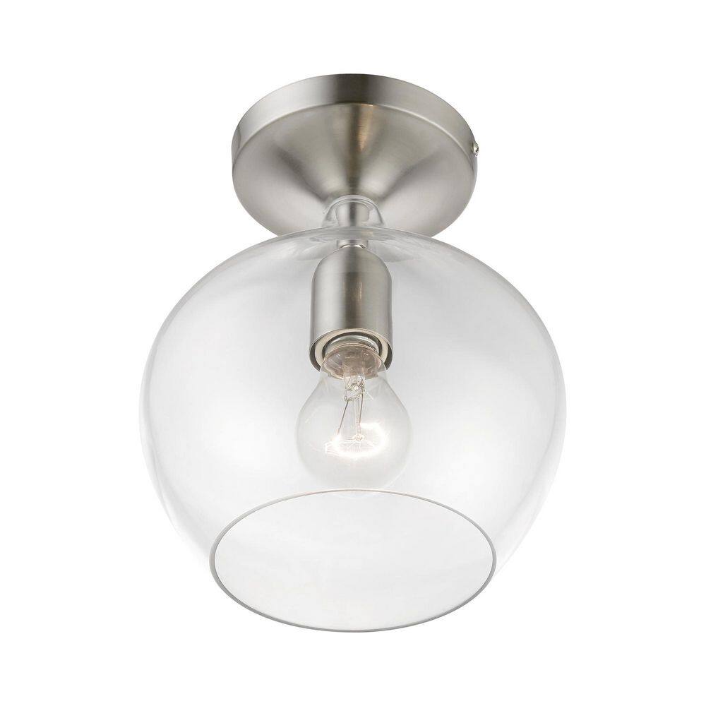 Brushed Nickel 1-Light Semi-Flush Mount with Clear Glass Shade