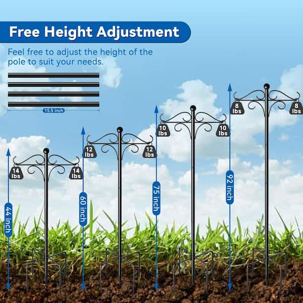 ToyHotels Shepherd Hooks For Outdoor, 1 Pack 62 Inch Bird Feeder Pole With 5 Prongs Base For Hanging Lantern, Hummingbird Feeder