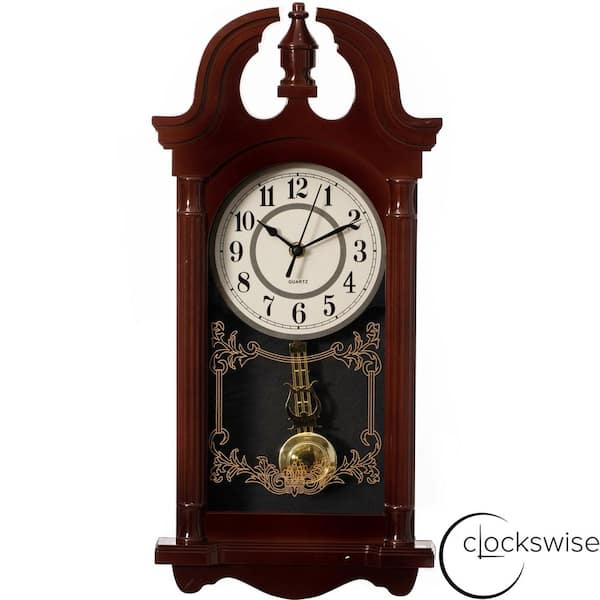 Quickway Imports Clockswise 20 in. Plastic Grandfather Clock Realistic Wood-Grain Finish with Swinging Pendulum, Brown Chime clock