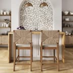 Nathan James Set of 2 Beacon Seagrass Counter Height Barstools Cream Boucle 