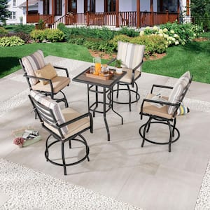 5-Piece Metal Bar Height Outdoor Dining Set with Beige Cushions