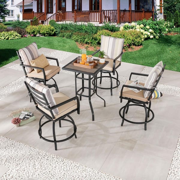 Patio Festival 5-Piece Metal Counter Height Outdoor Dining Set with Beige Cushions